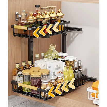 2-Tier Pull Out Cabinet Organizer Under Sink Storage Shelf for Kitchen Bathroom Carbon Steel Slide Out Sink Shelves for Cabinet