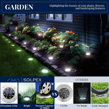 8 LED Solar Landscape Lighting for Pathway (Cool/Warm White)