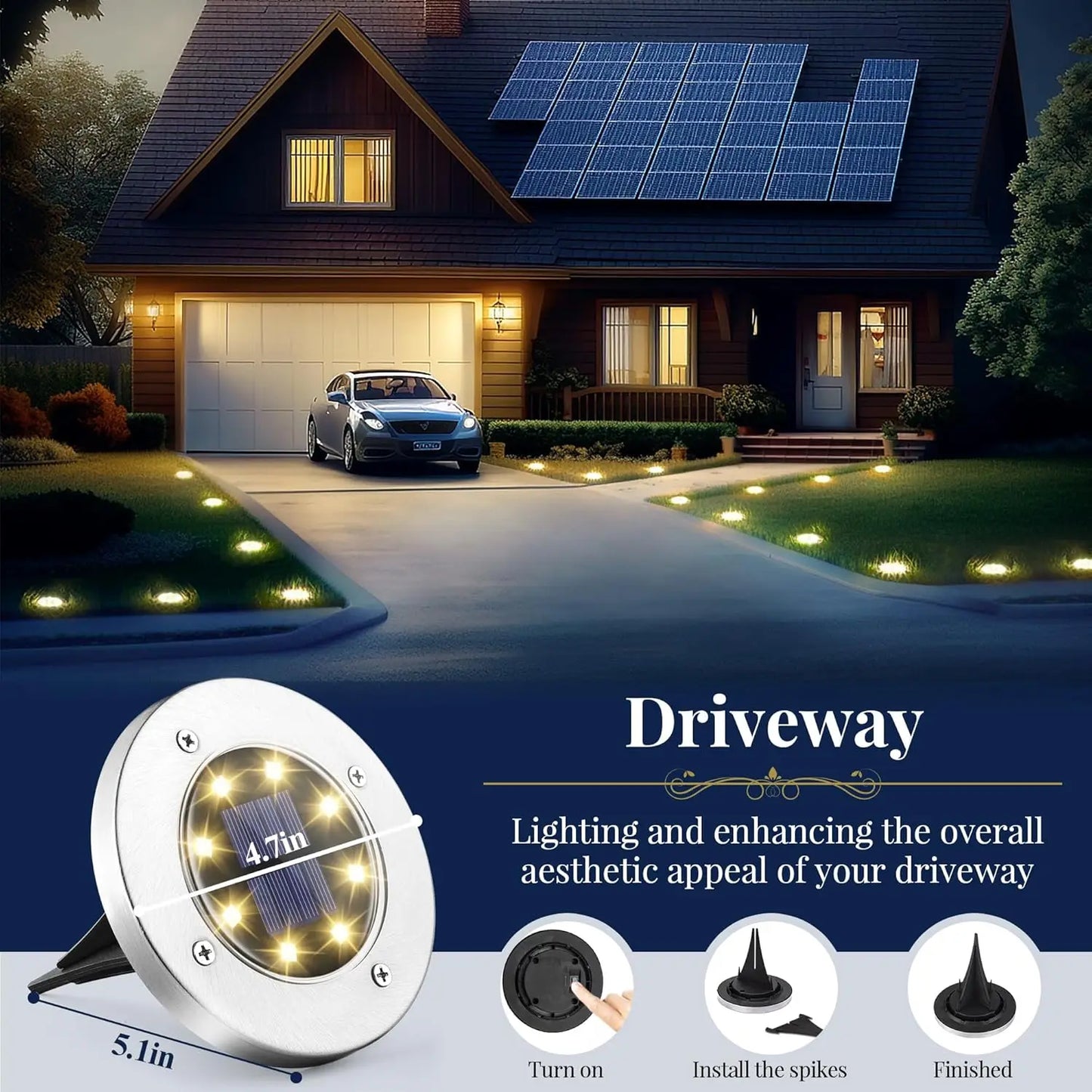 8 LED Solar Landscape Lighting for Pathway (Cool/Warm White)