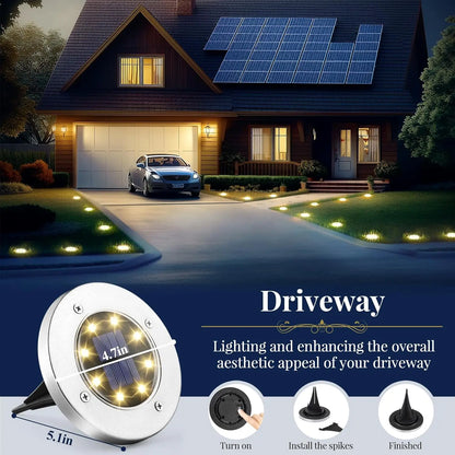 8 LED Solar Landscape Lighting for Pathway (Cool/Warm White)