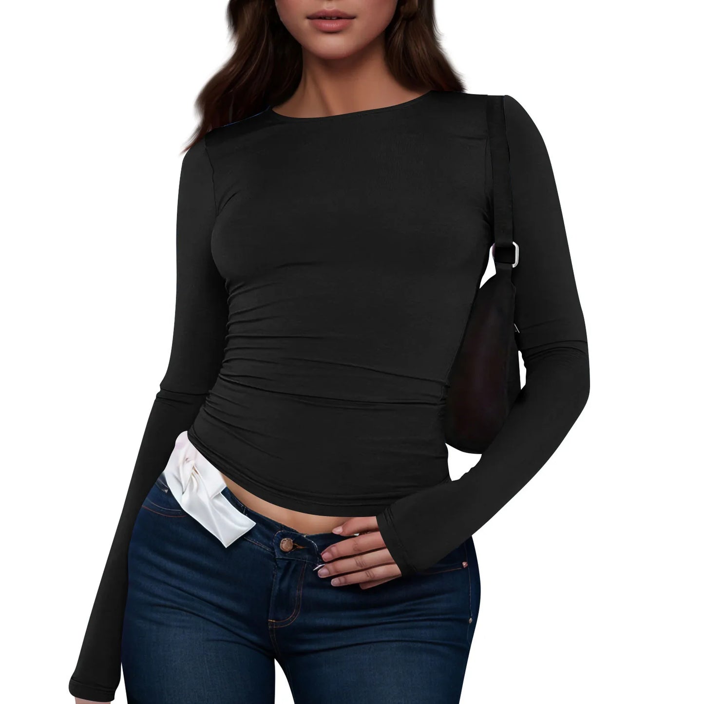 Cotton O Neck Long Sleeve Shirt Women Various Colors