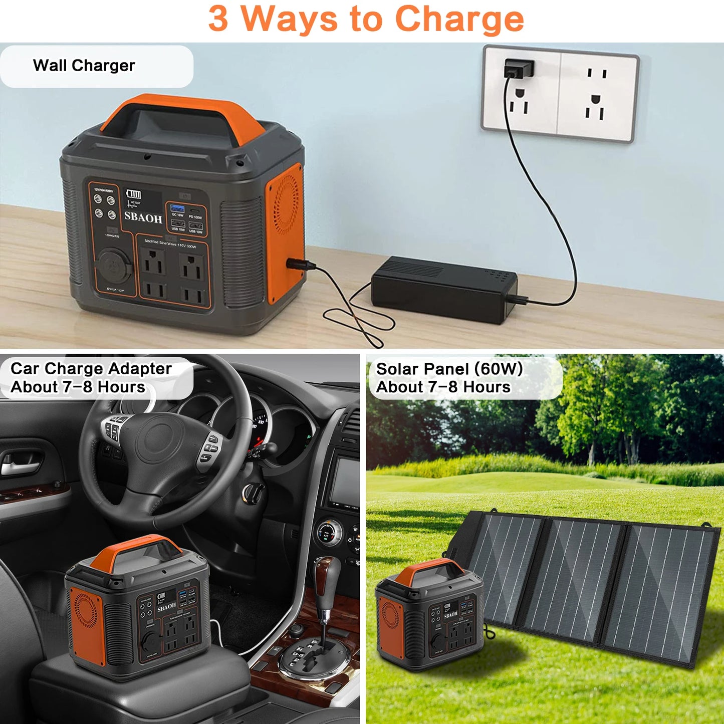 Portable Power Station, Solar Generator Quick Charge / 110V AC Outlets/DC Ports and LED Flashlight,