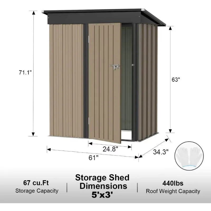 Metal Outdoor Storage Shed 5 x 3 FT  Lockable Door,
