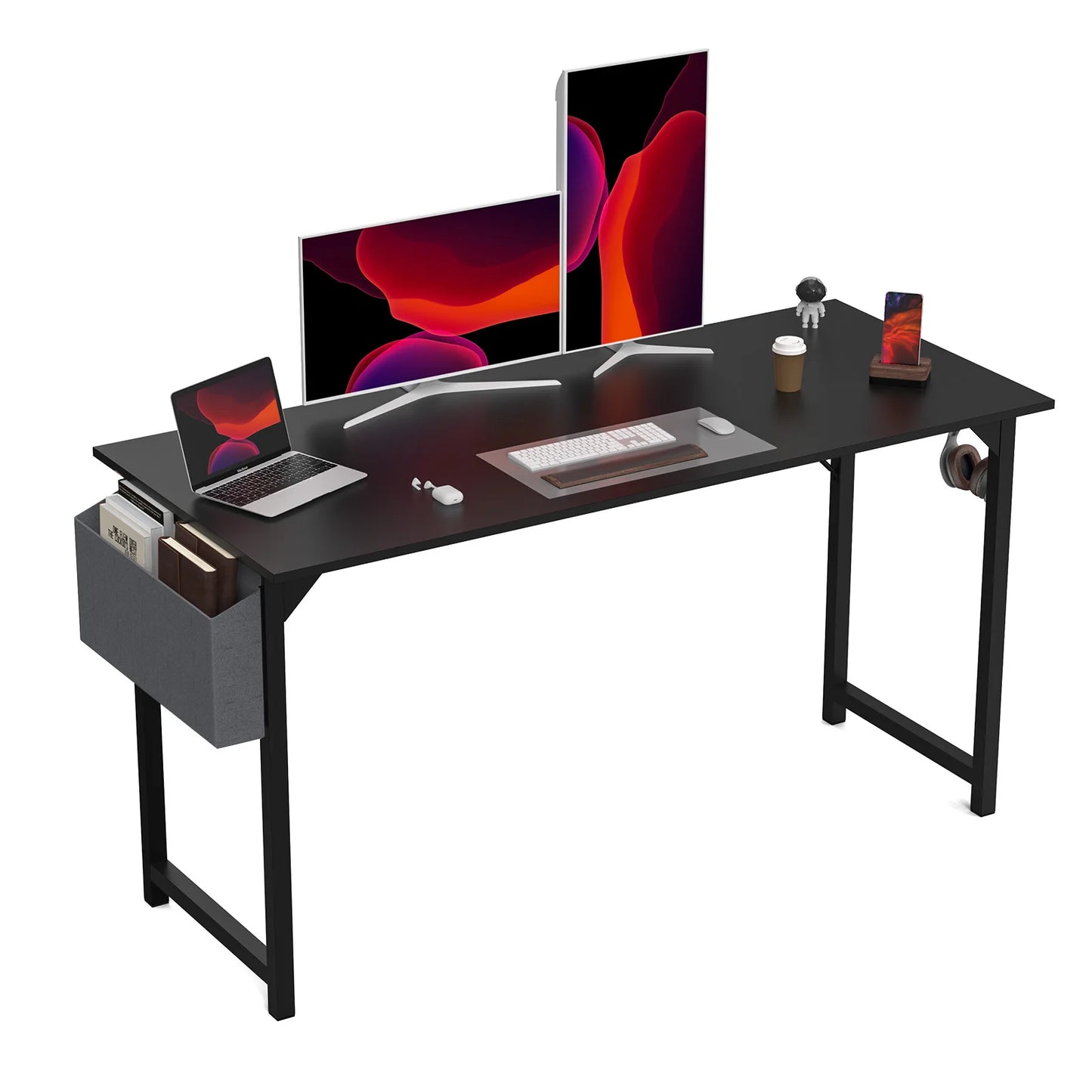Black or Rust Computer Writing Desk or Gaming Table. Simple Style Headphone Hook Easy Assembly