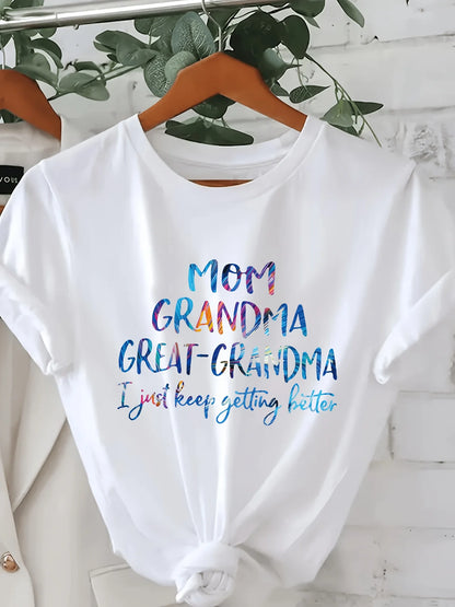 MOM GRANDMA Print T-shirt, Short Sleeve Crew Neck Casual Top  Plus Sizes