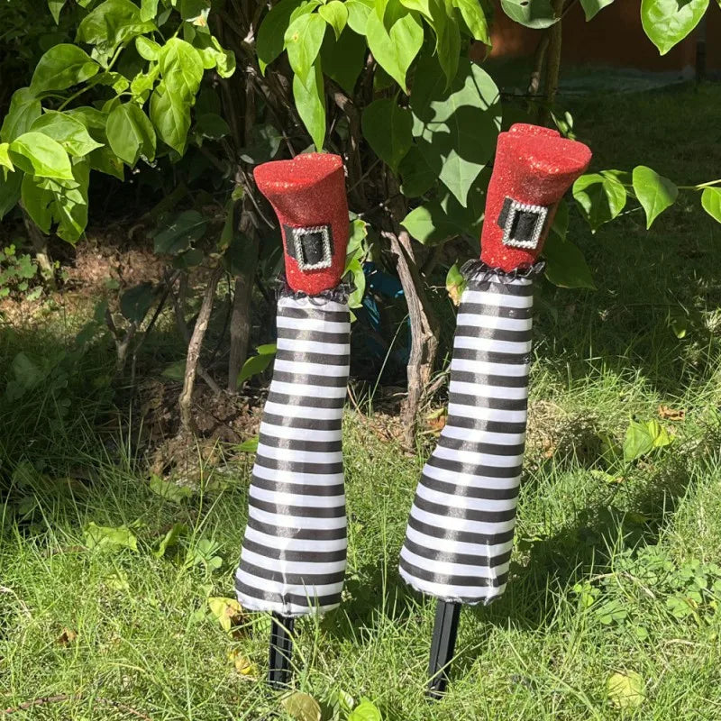 2pcs Halloween Evil Witch Legs Props Upside Down Wizard Feet with Boot Stake Ornament Decoration for Front Yard Lawn 2024