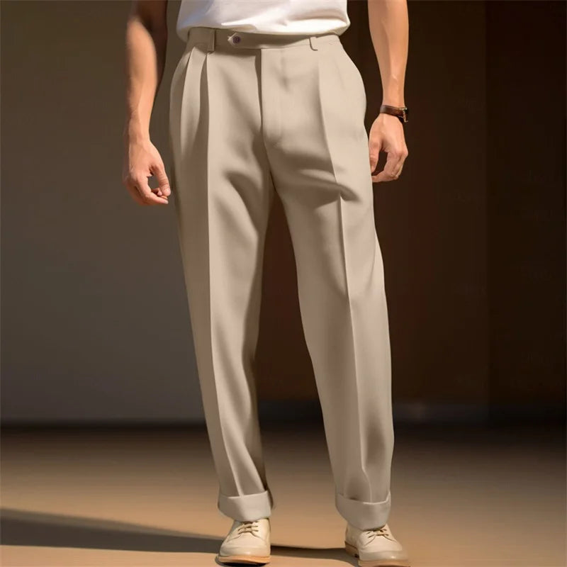 Men s Fit Dress Pants Solid Color Flat Front Trousers Classic Business Casual