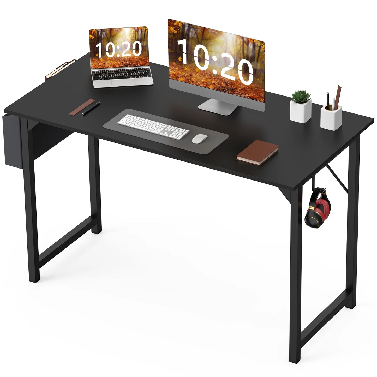 Black or Rust Computer Writing Desk or Gaming Table. Simple Style Headphone Hook Easy Assembly