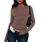 Cotton O Neck Long Sleeve Shirt Women Various Colors
