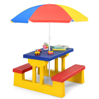 Kids Picnic Table Set W/Removable Umbrella
