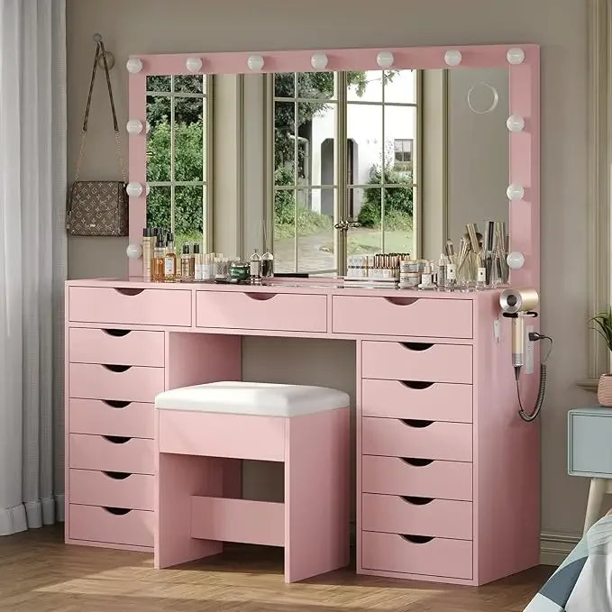 Vanity Desk With Mirror, Lights and Drawers
,