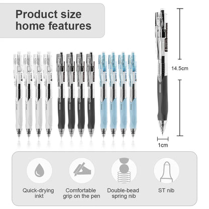 12 Retractable Gel Pens, 0.5mm Fine Tip, Quick Dry Ink, Non-slip, Smooth Writing