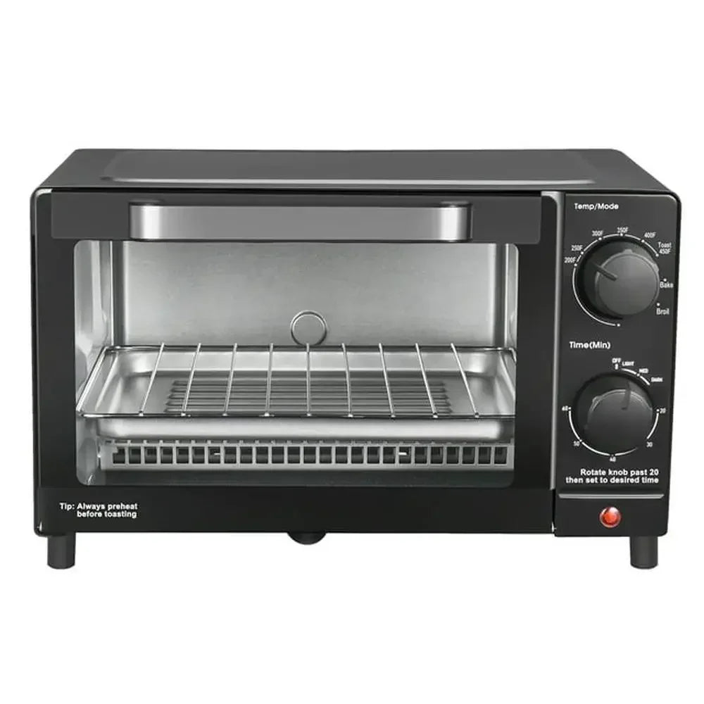 4 Slice Toaster Oven Bake Broil & Toast 9-inch Pizza or 4 Bread Slices Quartz Heating Elements 60 Minute Timer 1050W Power