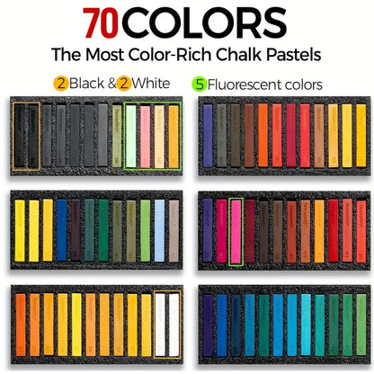 72 Colors Long Soft Chalk Pastels Set, Non-Toxic