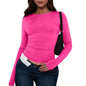 Cotton O Neck Long Sleeve Shirt Women Various Colors