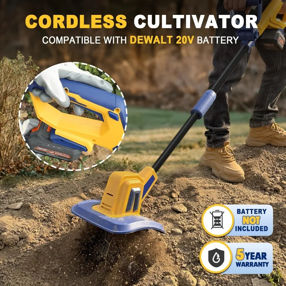 Cordless Tiller Cultivator Compatible with Dewalt 20V Battery(Tool Only),