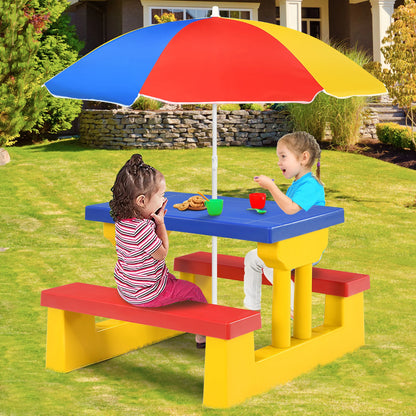 Kids Picnic Table Set W/Removable Umbrella